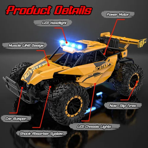 Miniatura 4 de BLUEJAY Auto a control remoto para niños, autos a control remoto, 1:12 Monster RC Truck Off Road con faros LED y batería recargable, regalos