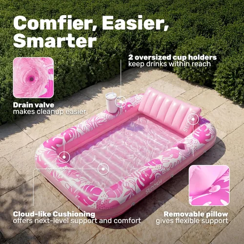Miniatura 4 de SLOOSH Flotador Inflable para Piscina de Bronceado, 85" x 57" Flotadores de Piscina Extra Grandes para Adultos con Almohada, Balsa Flotante 4 en 1