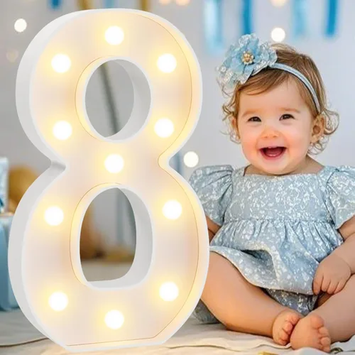 Miniatura 91 de Pooqla Letras y Números Decorativos con Luces LED, Letras y Números de Neón de Plástico Blanco para Decoración de Fiestas, Bodas, Funciona