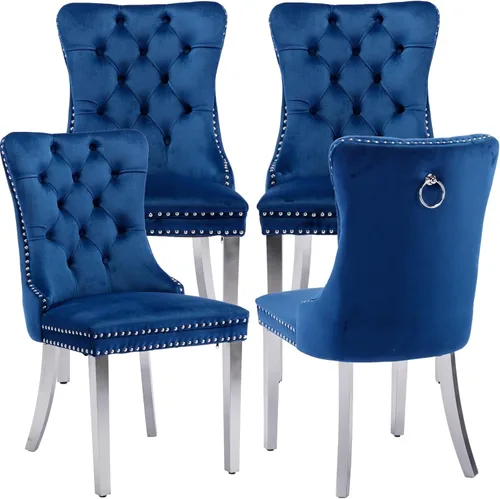 Miniatura 19 de Juego de 2 Sillas de Comedor Modernas de Mediados de Siglo, Tapizadas en Terciopelo Beige con Respaldo Acolchado, Sillas de Cocina y Comedor, Patas