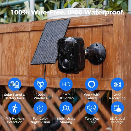 Miniatura 2 de Hiseeu Cámaras de seguridad solares para exteriores, de vigilancia, Wi-Fi, 3K, 4MP, detección de movimiento PIR/AI, impermeable, visión nocturna a