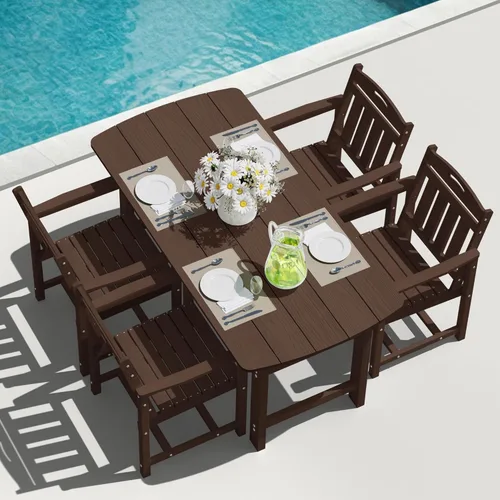 Miniatura 38 de Juego de comedor de patio al aire libre de HDPE con mesa y 6 sillas, juego de mesa y sillas de 7 piezas para todo clima, agujero para sombrilla de 2