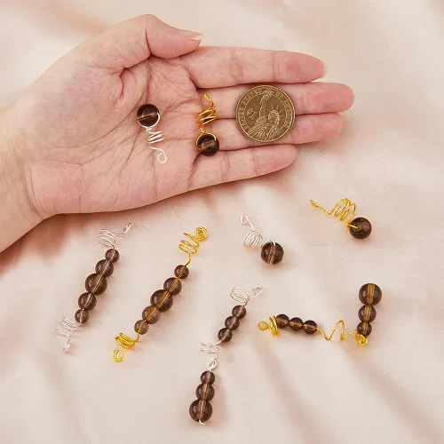 Miniatura 3 de SUPERFINDINGS Juego de 24 piezas de joyería para el cabello para trenzas, cuentas de vidrio color marrón rosa, dijes para el cabello, accesorios