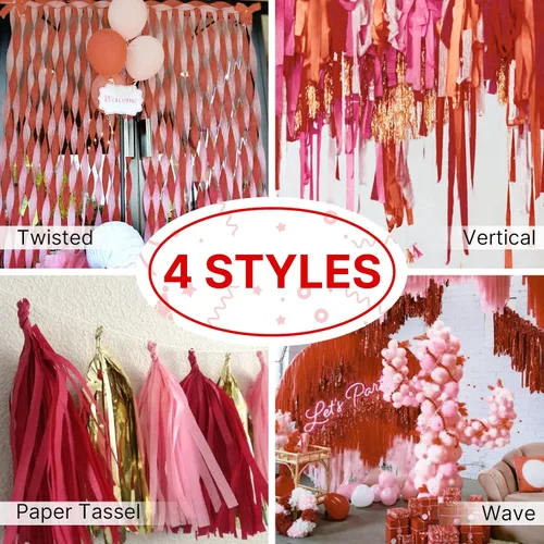 Miniatura 5 de PartyWoo Serpentinas de papel crepé rojo, 6 rollos de 492 pies, paquete de papel crepé rojo para graduación, Navidad, Día de San Valentín, Día