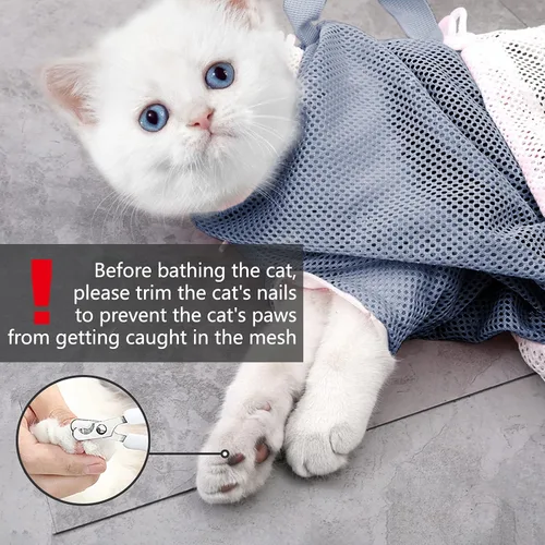 Miniatura 5 de KlerRoem Bolsa de baño para gatos, ajustable, antimordeduras y antiarañazos, bolsa de aseo para perros y mascotas, incluye cortaúñas para mascotas