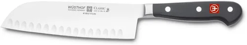 Cuchillo Santoku de 5 pulgadas con filo cóncavo de acero rico en carbono de Wusthof CLASSIC 7 Santoku Knife 7 Negro