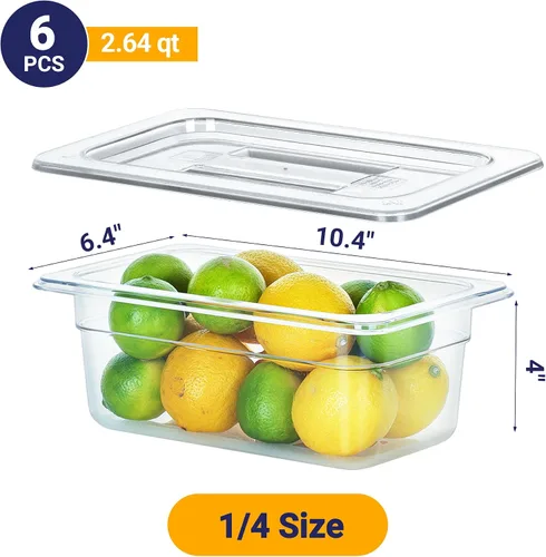 Miniatura 2 de BIEAMA Paquete de 6 bandejas de alimentos NSF con tapas, tamaño 1/4 de 4 pulgadas de profundidad, recipientes comerciales de almacenamiento