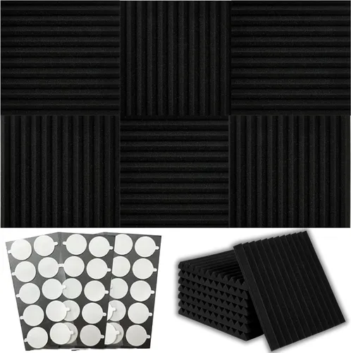 Paquete de 52+1 paneles de espuma acústica – Paneles de espuma de alta densidad a prueba de sonido de 12 x 12 x 1 pulgada para paredes con