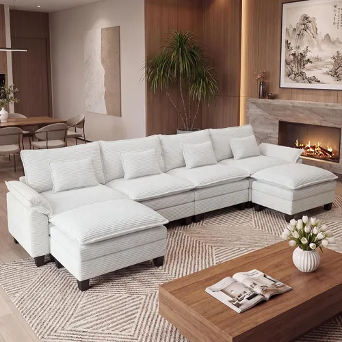 Miniatura 35 de URRED Cloud Couch Sofá Seccional Modular, Sofá Moderno en Forma de U de Asiento Profundo de 157", con 2 Otomanas y Almohadas, Sofás de Chenilla Azul
