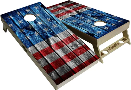 Miniatura 8 de Serie American Flag – Tablas de cornhole prémium con portavasos y un asa, incluye 2 tablas de cornhole regulables de 4 x 2 pies con madera