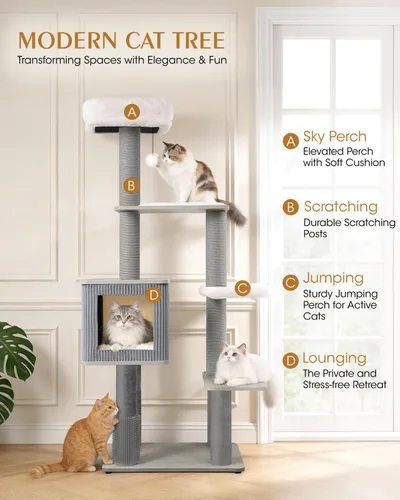 Miniatura 2 de Maine Coon - Árbol para gatos grandes, torre moderna de árbol para gatos con plataformas de felpa, árboles resistentes para gatos