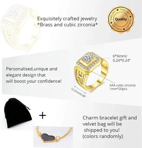 Miniatura 6 de Uloveido Anillos anchos cuadrados brillantes chapados en platino y oro con circonita cúbica brillante, anillos de boda para hombres JX001, talla 7