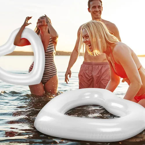 Miniatura 7 de Junkin Flotador inflable de 47.3 x 39.4 pulgadas para piscina con forma de corazón blanco para despedida de soltera, flotador inflable para novia