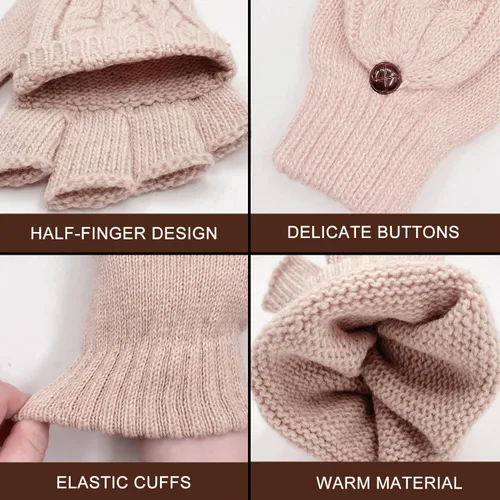 Miniatura 122 de Beurlike Guantes de invierno para mujer, de lana cálida, a prueba de viento, convertibles, sin dedos