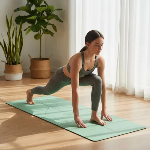 Miniatura 5 de Tapete de yoga de TPE ecológico, líneas de alineación antideslizantes, agarre de doble capa, inodoro, correa de transporte, tapete de entrenamiento