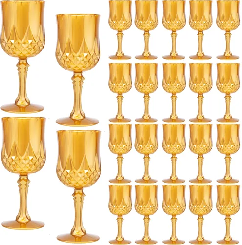 Miniatura 11 de JLYLOL Copas de Vino Vintage de Plástico 7OZ Copas de Plástico Vintage Vasos para Beber 24PCS Cristalería Retro para Bodas Copas de Agua Negro
