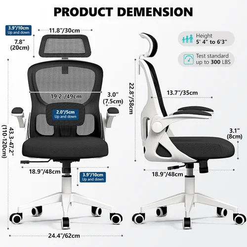 Miniatura 2 de Silla de oficina ergonómica, silla de escritorio de malla con reposacabezas ajustable y soporte lumbar, silla de computadora con ruedas con Blanco