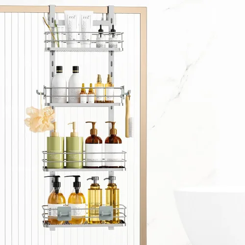 Miniatura 10 de Orimade Organizador ajustable para colgar sobre la puerta de la ducha con ganchos, estante organizador de baño, estante de almacenamiento, cesta