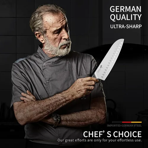 Miniatura 8 de Mad Shark - Cuchillo de chef profesional Santoku de 8 pulgadas, de acero inoxidable alemán de alto carbono, antiadherente, ultra afilado, con mango