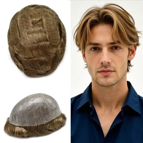 Miniatura 8 de Toupee - Sistema de reemplazo de cabello humano real de 0.004 in para hombres, con inyección, poliuretano duradero, piel fina, línea capilar