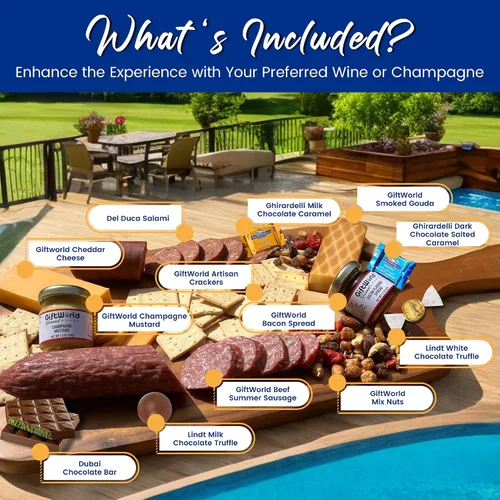 Cesta de regalo de embutidos y queso con chocolates (Lindt y Ghirardelli), salchichón de verano de res, artículos de comida de charcutería, regalos