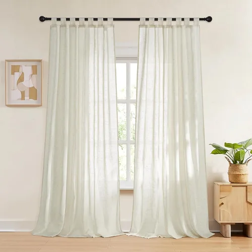 Miniatura 11 de RYB HOME - Cortinas de lino con textura transparente, 2 paneles