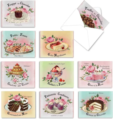 The Best Card Company - 10 tarjetas retro en blanco con sobres (4 x 5.12 pulgadas) - Surtido artístico en caja, tarjetas de notas vintage -