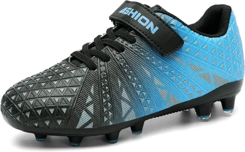 ASHION Botines de fútbol unisex para niños y niñas, para césped firme, sin atar, zapatos de fútbol duraderos
