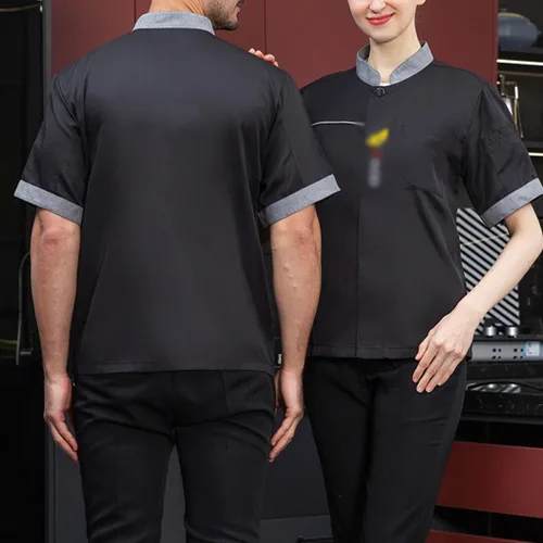 Miniatura 3 de Abrigo de chef con botones para hombre, manga cortalarga, chaqueta de chef unisex ligera