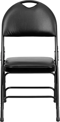 Miniatura 6 de Flash Furniture HERCULES Series Ultra Premium Triple Braced Black Vinyl Metal Silla plegable con asa fácil de transportar Marco negro de vinilo.