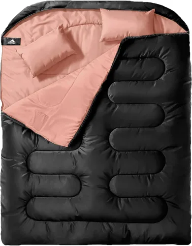 Miniatura 7 de MEREZA Saco de dormir doble para adultos y hombres con almohada, tamaño XL, Queen, saco de dormir para dos personas para todas las estaciones