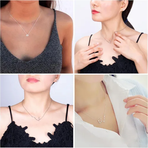 Miniatura 4 de Juego de 2 collares del zodiaco – Collar con colgante de 12 constelaciones, collar con signo del zodiaco para mujer, cumpleaños y astrología