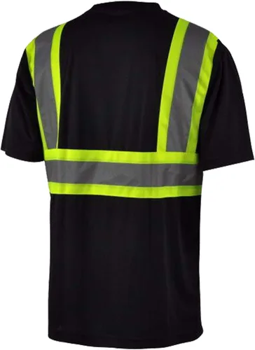 Miniatura 2 de L&M playera de alta visibilidad clase 3 reflectante de seguridad, color negro, manga corta/larga, alta visibilidad 39 55
