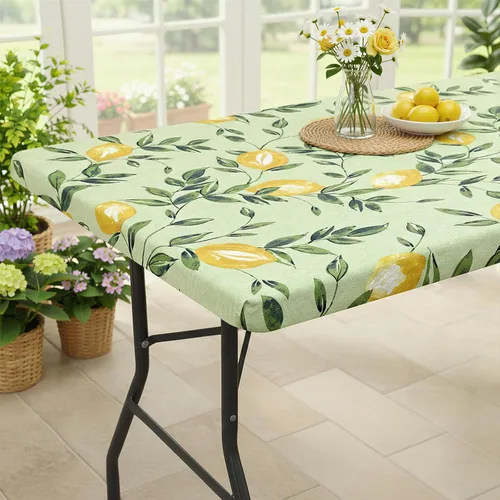 Miniatura 27 de Smiry Mantel cuadrado para mesa de pícnic, impermeable, elástico, ajustable, para campamento, protector de vinilo con parte trasera de franela Beige