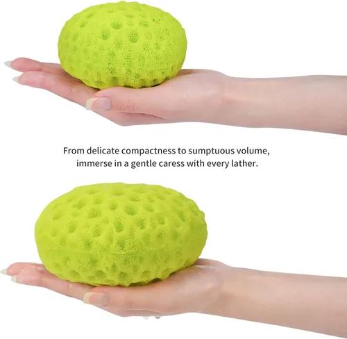 Miniatura 4 de Juego de esponjas de baño de YABAHU: lujoso tono dual, amarillo limón revitalizante y verde lima fresco de la mañana, material ecológico ultrasuave