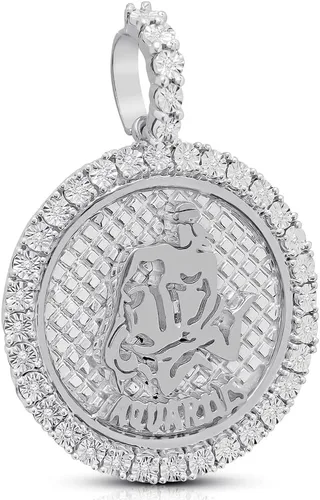 Acuario con diamantes auténticos y auténticos para acuario, signo del zodiaco, astrología, horóscopo, colgante de oro de 10 quilates, acabado de 2