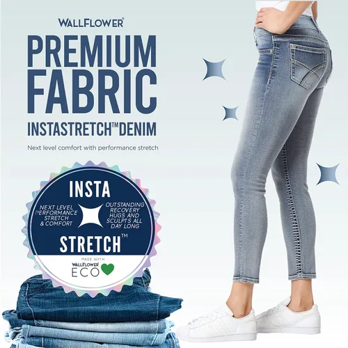 Miniatura 6 de WallFlower Pantalones de mezclilla elásticos Insta de tiro medio para mujer (estándar y extragrande)