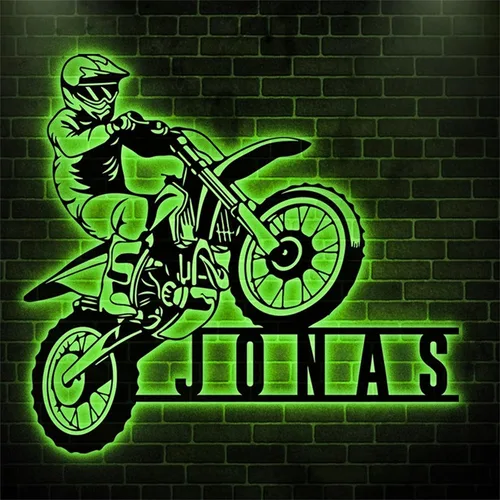 Miniatura 4 de Arte de pared de metal personalizado para motocicleta con luz LED, regalos para el día del padre, regalos de moto de cross para niños y hombres