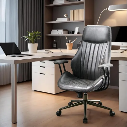 Miniatura 10 de Silla de oficina en casa, silla ergonómica para computadora con soporte lumbar, altura ajustable, silla de oficina moderna de mediados de siglo