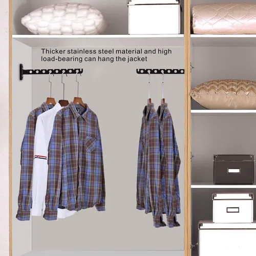 Miniatura 2 de Percha de ropa para montar en la pared, paquete de 2 perchas plegables negras para ropa sucia con brazo oscilante, organizador de almacenamiento