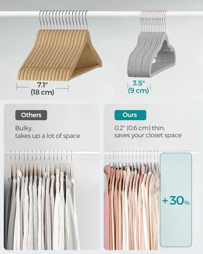 Miniatura 4 de SONGMICS Paquete de 50 perchas de terciopelo antideslizantes, perchas para trajes con muescas de hombro, barra para pantalones, gancho giratorio