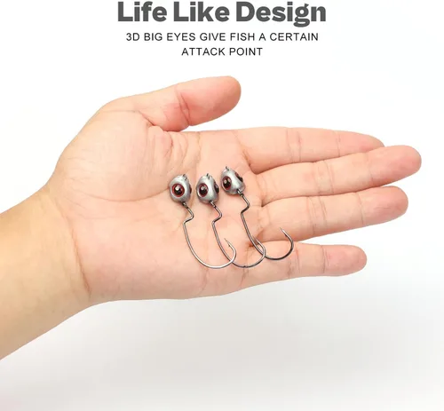 Miniatura 3 de OJY&DOIIIY - Cabezales de pesca con diseño de ojo de pez, paquete de 12/20 ganchos con peso para pesca de Texas Rig o Ned Rig 1/8 3/16 1/4 3/8 onzas