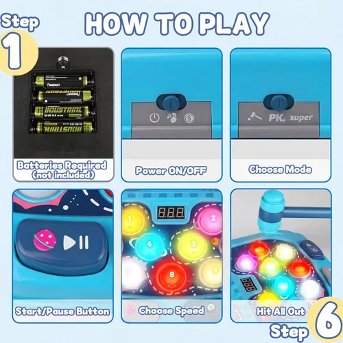 Miniatura 2 de Whack A Topo, juego interactivo de Pound a Topo, juguetes para niños de más de 4 años, juego de topo para niños pequeños, juguetes educativos Azul