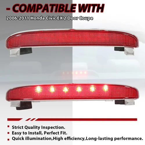 Miniatura 3 de ECOTRIC Tercera luz de freno LED compatible con Honda Civic EX 2006-2011 Reemplazo de cupé de 2 puertas para 34270SVAA01 lámpara de freno de montaje