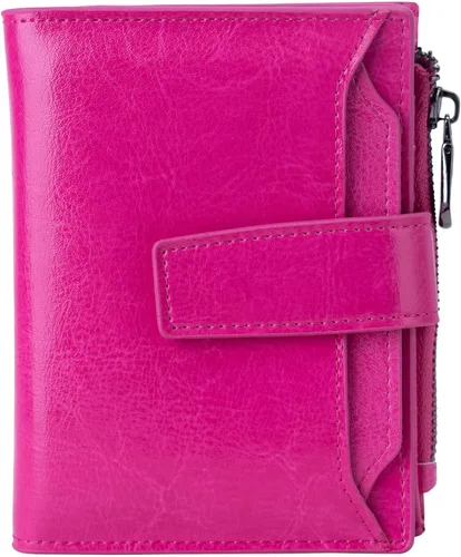 Miniatura 14 de Bveyzi - Billetera pequeña de cuero para mujer con bloqueo RFID, de dos pliegues con cremallera, con ranuras para tarjetas de crédito y ventana