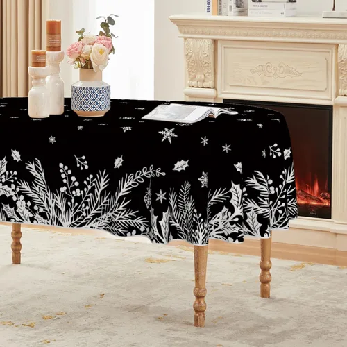 Miniatura 14 de Horaldaily Mantel de Navidad rectangular de 60 x 84 pulgadas, diseño de hojas florales, lavable, para decoración de fiestas, pícnic, cenas Rojo