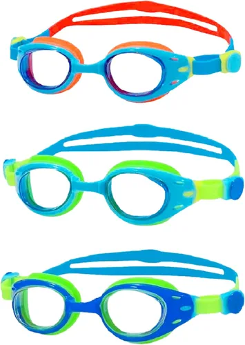 Miniatura 10 de Paquete de 3 gafas de natación para adultos y niños a partir de 6 años, sin fugas, antivaho con protección UV, con 3 fundas duras de viaje