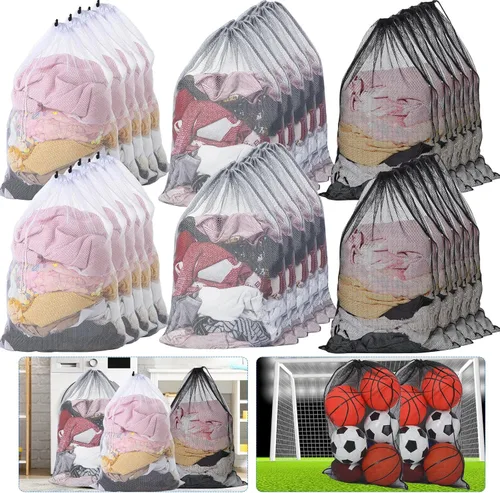 Miniatura 17 de Berlune Bolsas grandes de malla para lavandería, 24 x 36 pulgadas, juego de lavado a granel con cordón para uso comercial, dormitorios, alquileres