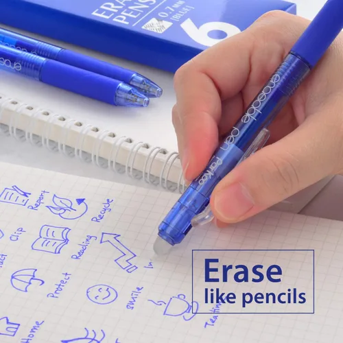 Miniatura 5 de ParKoo Bolígrafos de gel retráctiles borrables, punta fina de 0.028 in, desaparece el error, tinta azul para tomar notas y crucigramas, paquete de 6