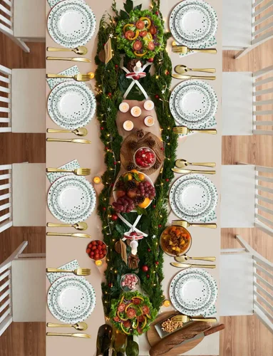 Miniatura 5 de Nkaiso 141 piezas de suministros de fiesta de puntos verdes, juegos de decoración de fiesta desechables incluyen platos de papel, servilletas